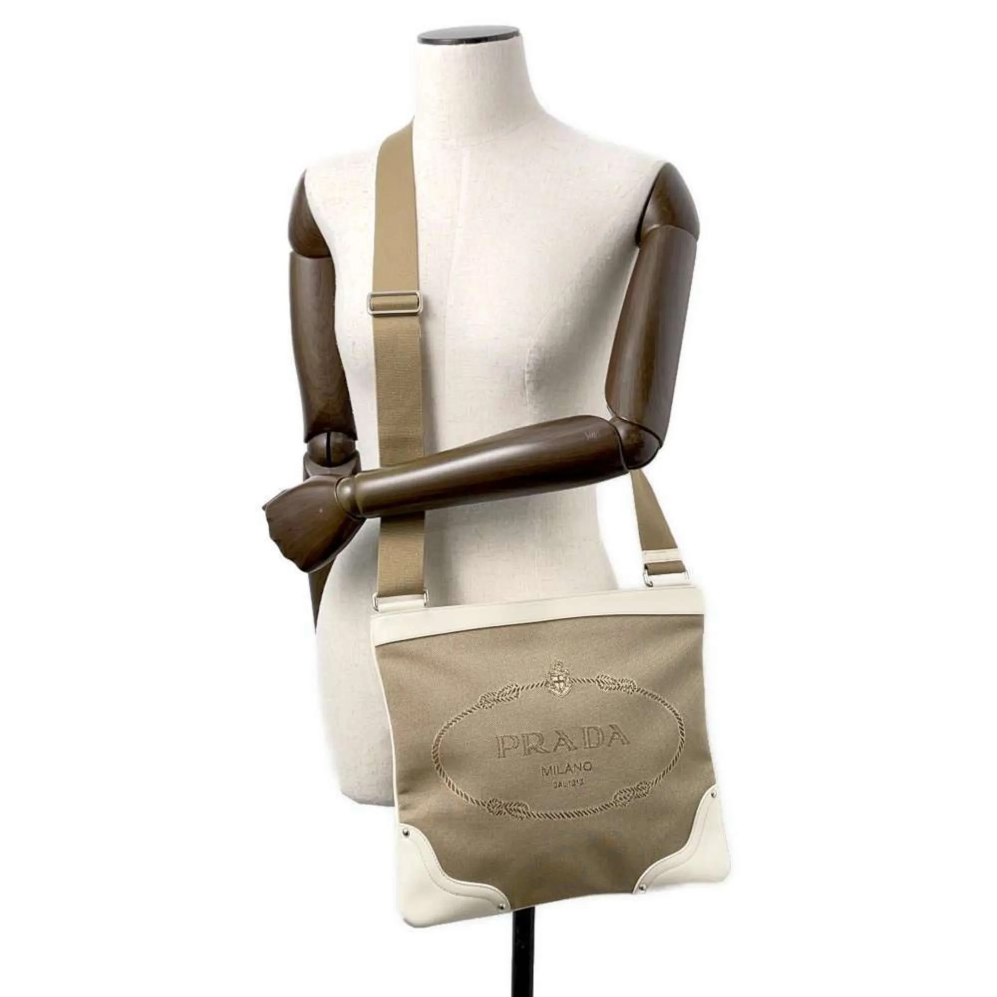 Prada  Canvas Leather Shoulder Bag (Pre-Owned)
