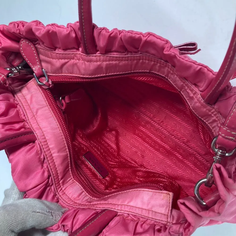 PRADA Handbag Nylon pink Shoulder Bag Bag logo ribbon