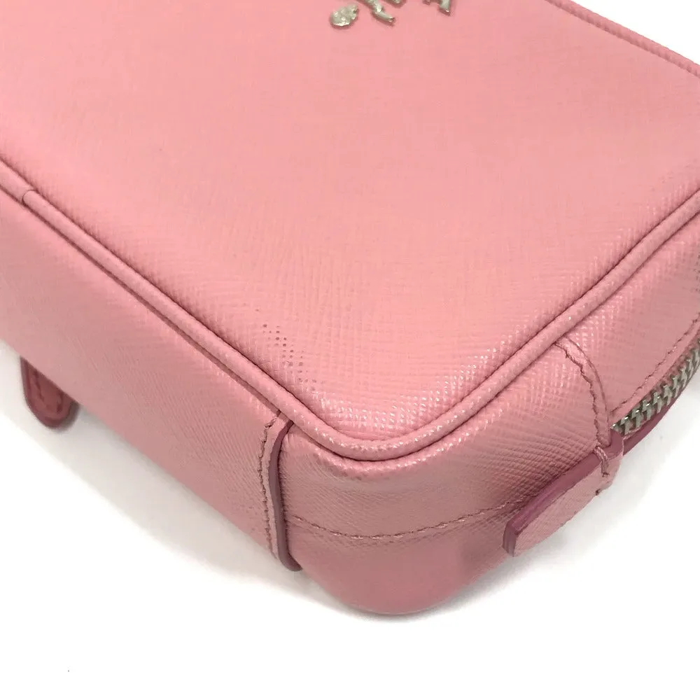 PRADA Shoulder Bag 1NF674 Safiano leather pink logo Shoulder pouch Women Used