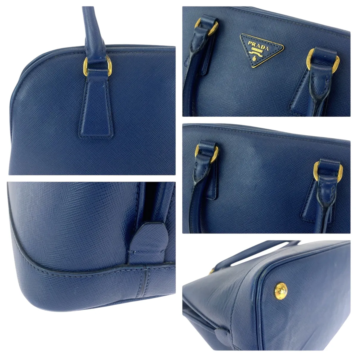 PRADA Shoulder Bag BL0537 leather blue Safiano Triangle With logo
