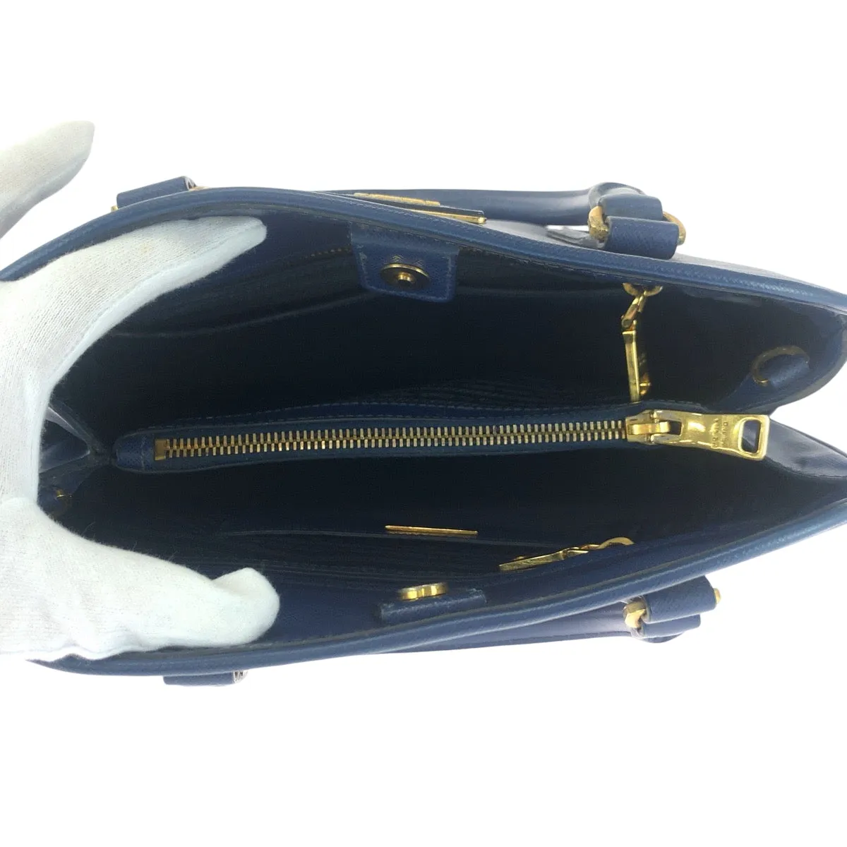 PRADA Shoulder Bag BL0537 leather blue Safiano Triangle With logo