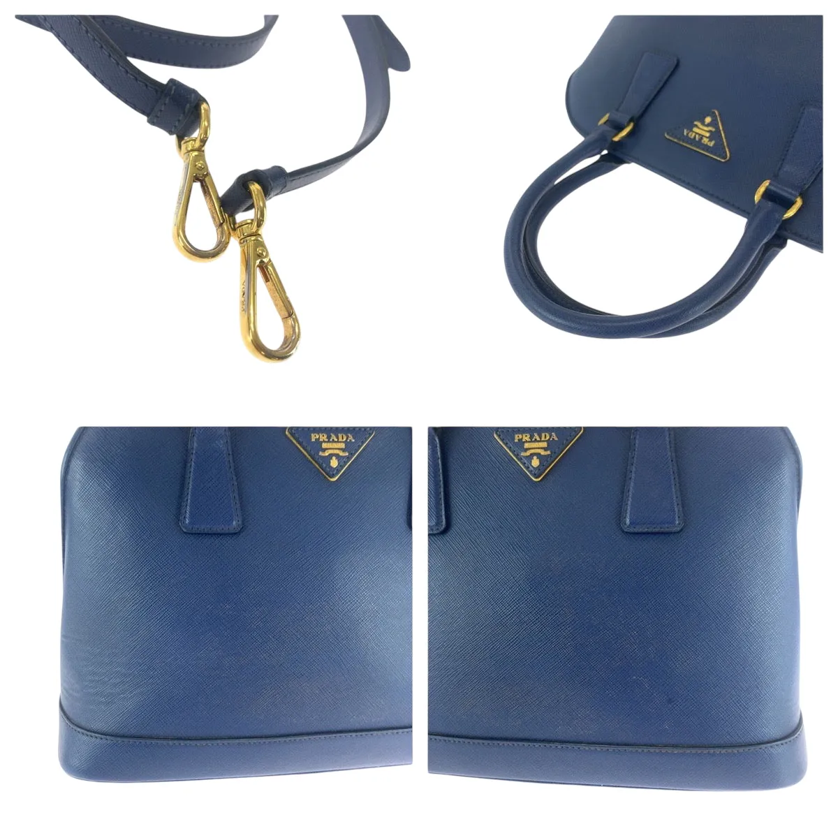 PRADA Shoulder Bag BL0537 leather blue Safiano Triangle With logo