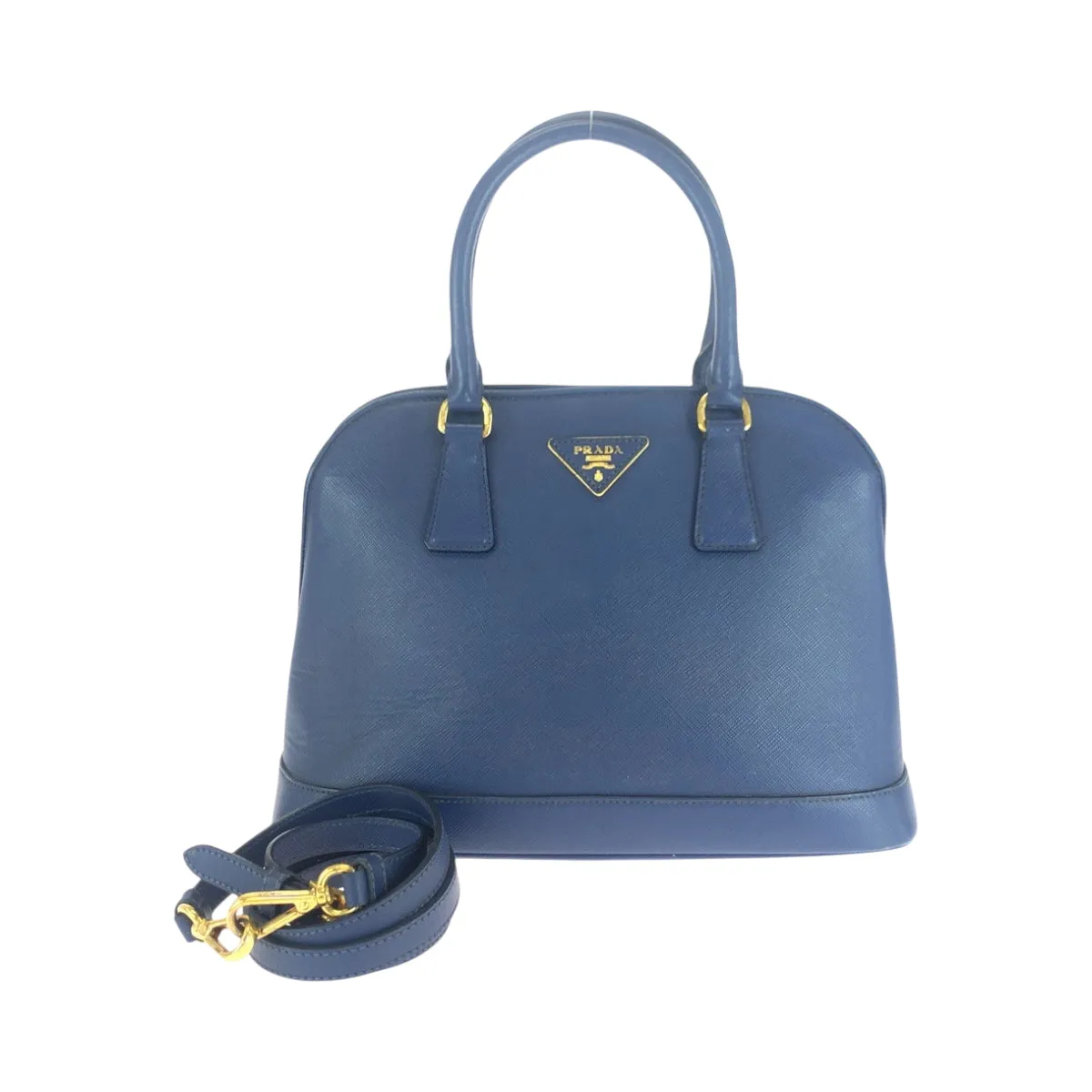 PRADA Shoulder Bag BL0537 leather blue Safiano Triangle With logo