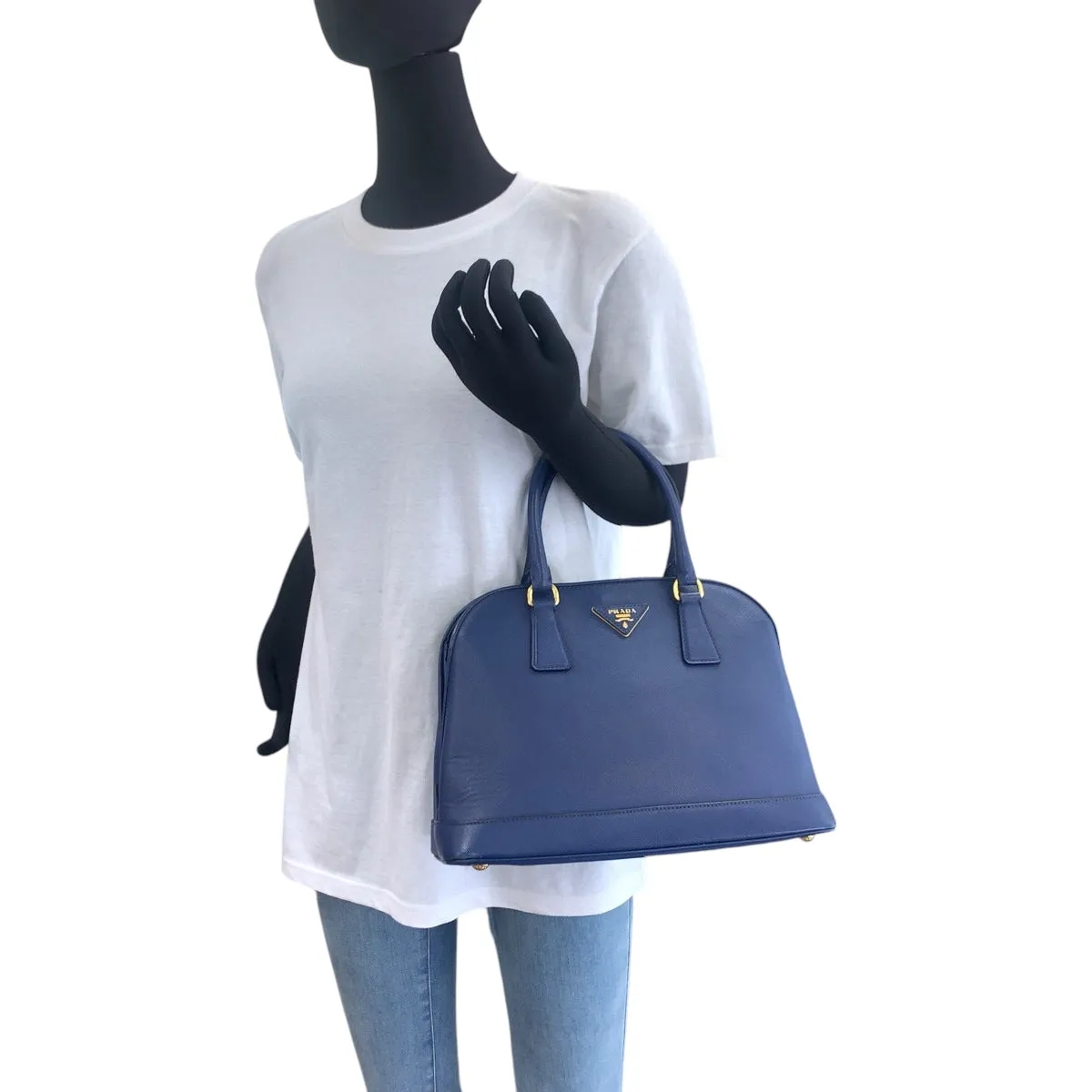 PRADA Shoulder Bag BL0537 leather blue Safiano Triangle With logo
