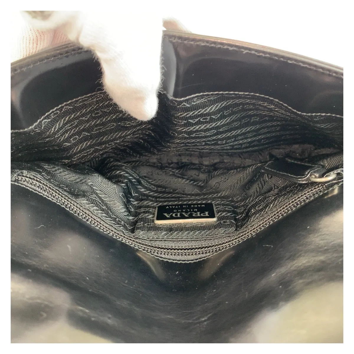 PRADA Shoulder Bag leather Black Silver Metal Shoulder Bag handbag Women Used