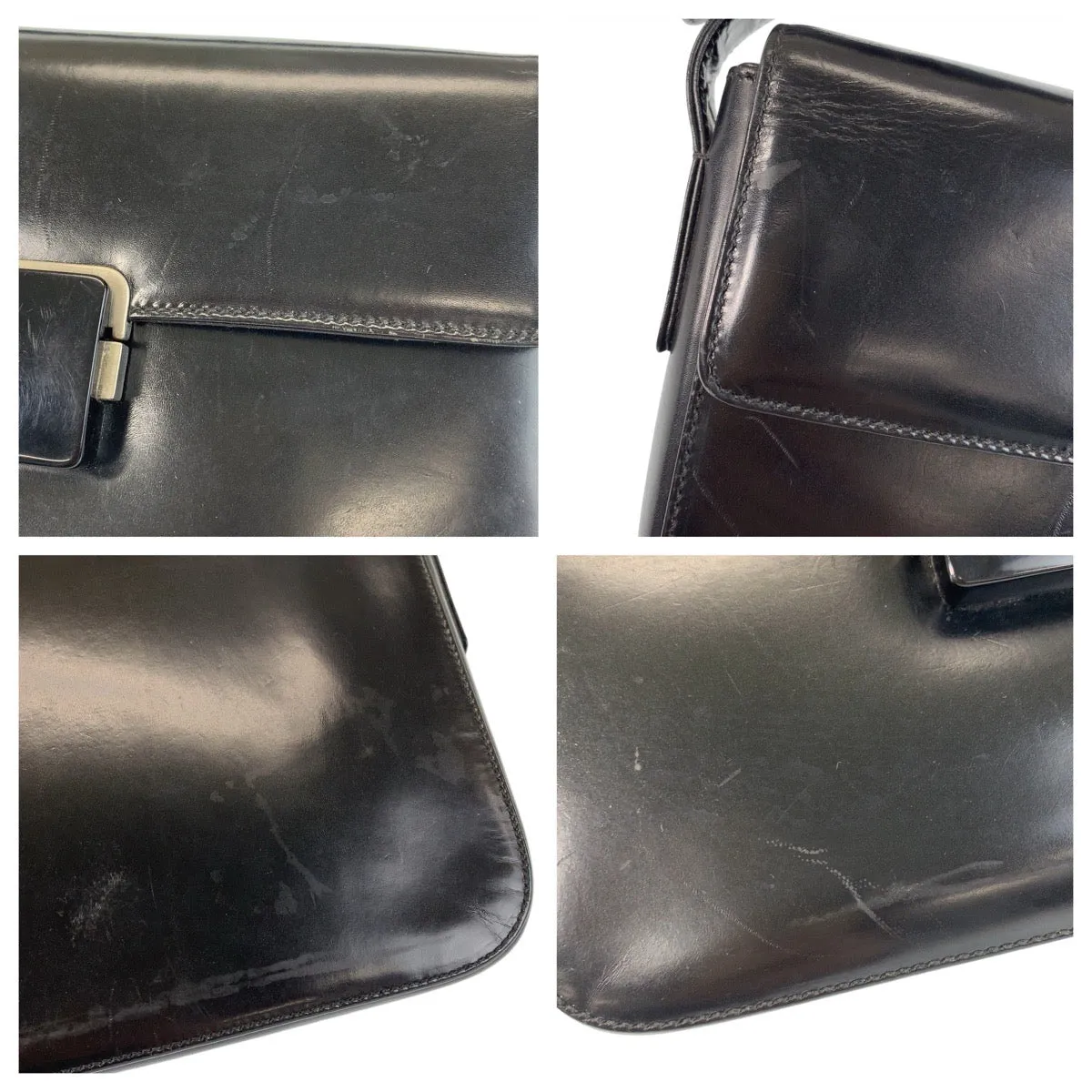 PRADA Shoulder Bag leather Black Silver Metal Shoulder Bag handbag Women Used