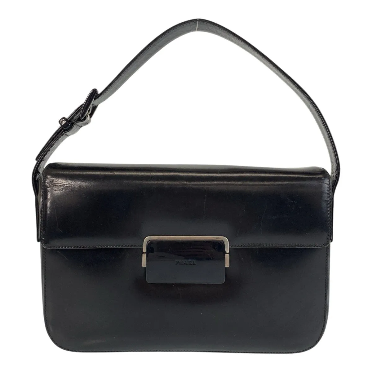 PRADA Shoulder Bag leather Black Silver Metal Shoulder Bag handbag Women Used