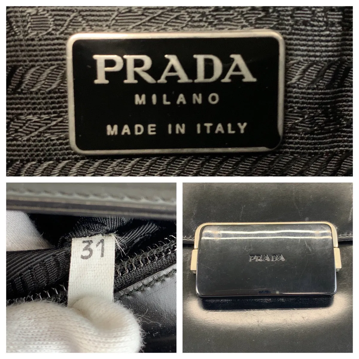 PRADA Shoulder Bag leather Black Silver Metal Shoulder Bag handbag Women Used