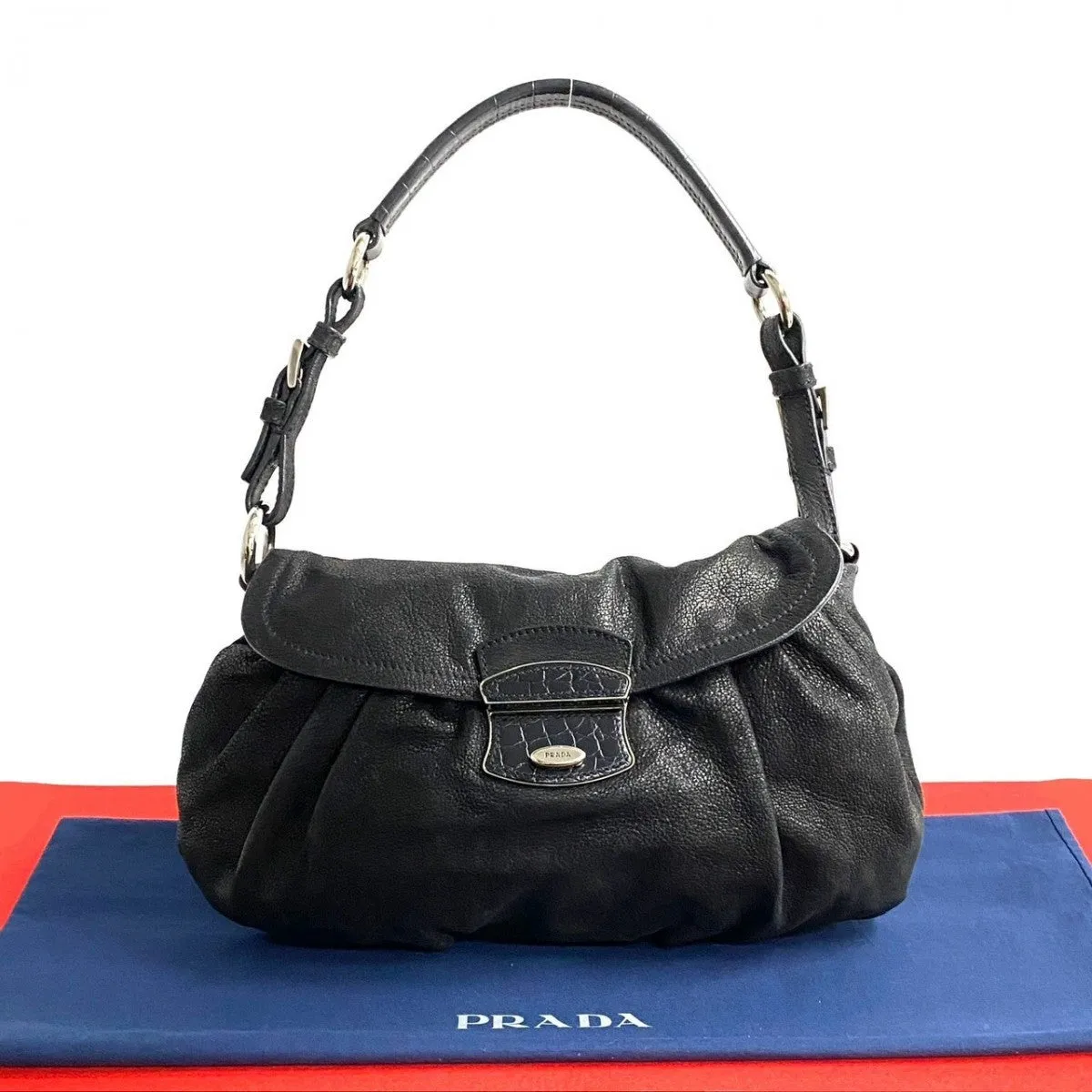 PRADA Shoulder Bag leather black