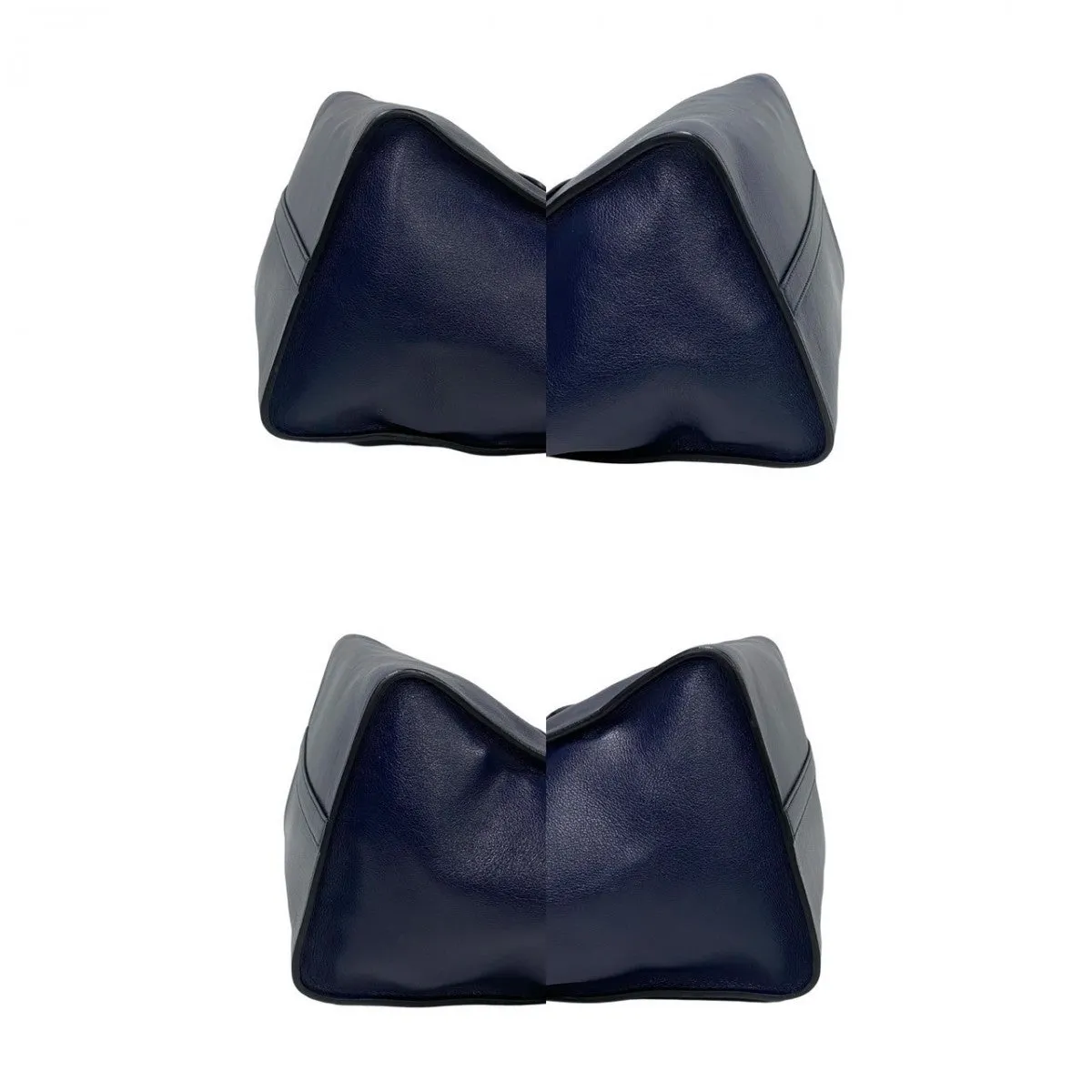 PRADA Shoulder Bag leather Navy Triangle Logo Metal Women Used
