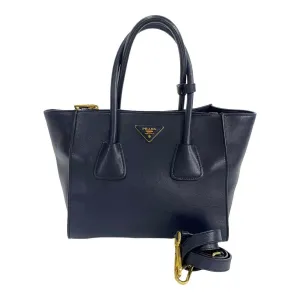 PRADA Shoulder Bag leather Navy Triangle Logo Metal Women Used