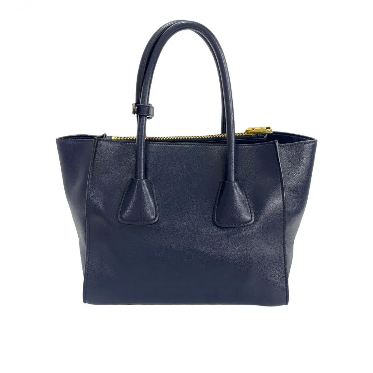PRADA Shoulder Bag leather Navy Triangle Logo Metal Women Used