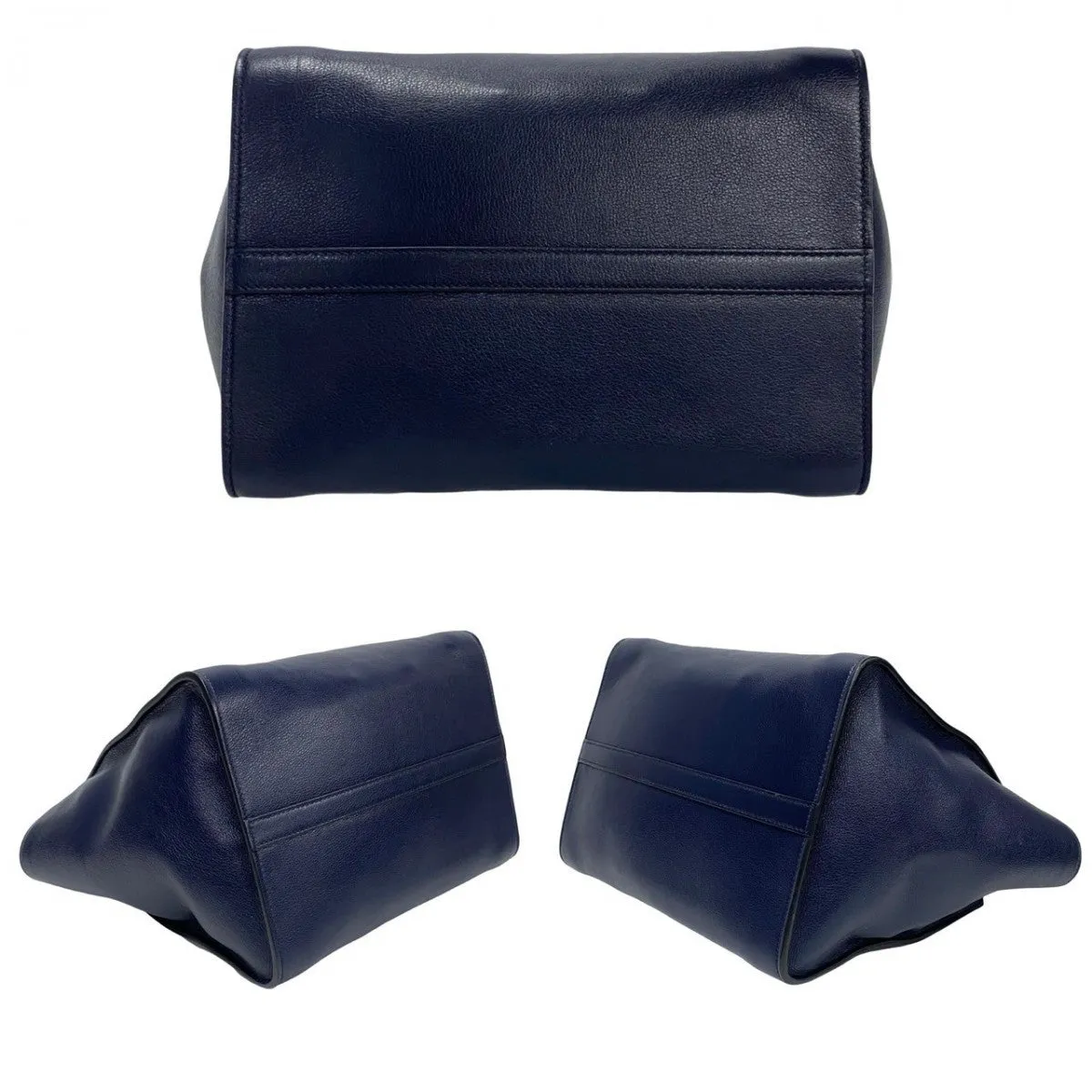 PRADA Shoulder Bag leather Navy Triangle Logo Metal Women Used
