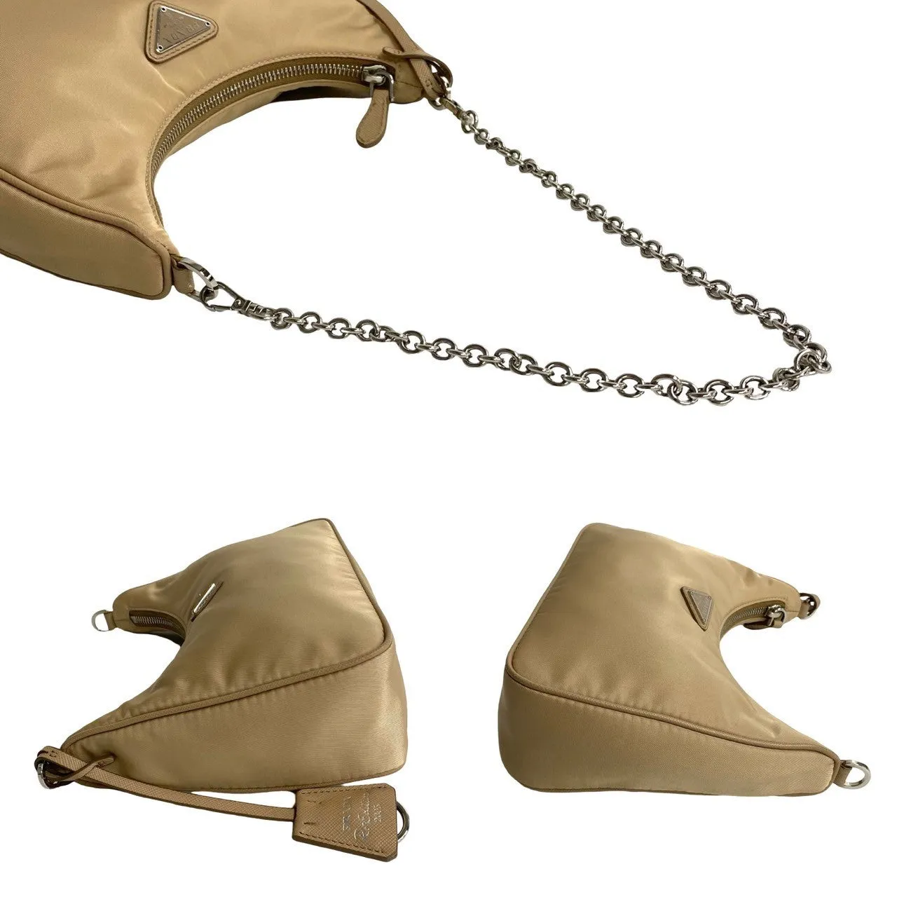 PRADA Shoulder Bag Nylon beige Triangle Logo Metal Re:Edition Women Used
