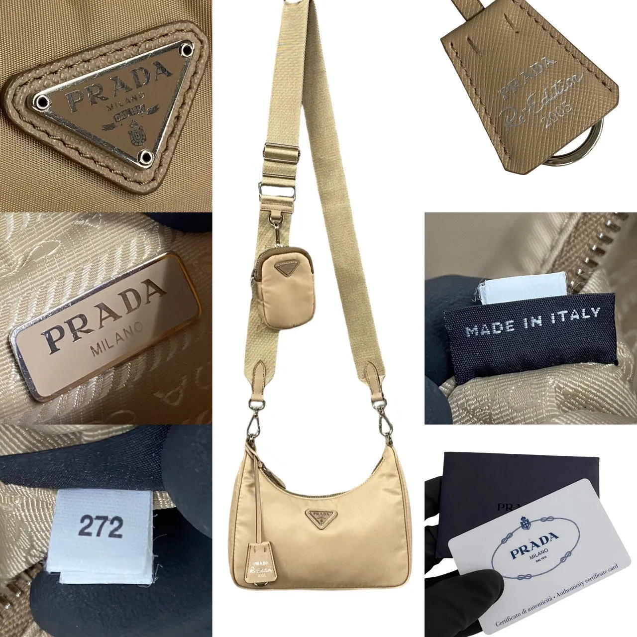 PRADA Shoulder Bag Nylon beige Triangle Logo Metal Re:Edition Women Used