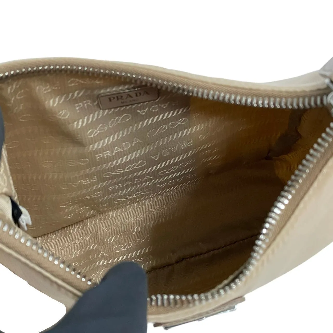 PRADA Shoulder Bag Nylon beige Triangle Logo Metal Re:Edition Women Used