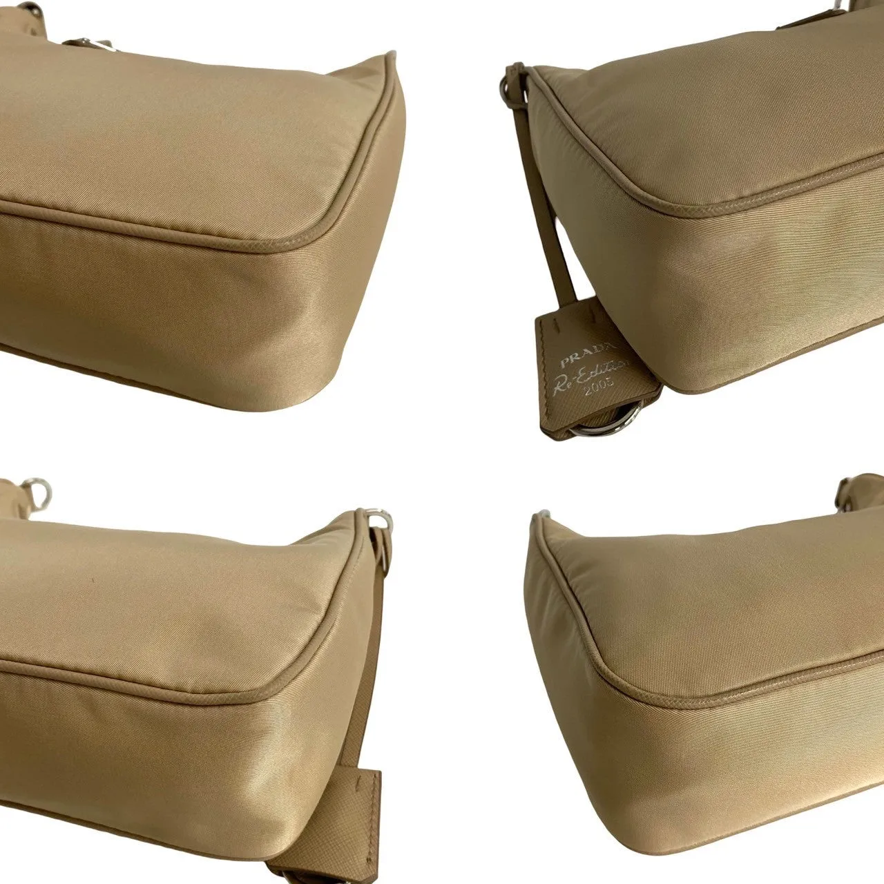 PRADA Shoulder Bag Nylon beige Triangle Logo Metal Re:Edition Women Used