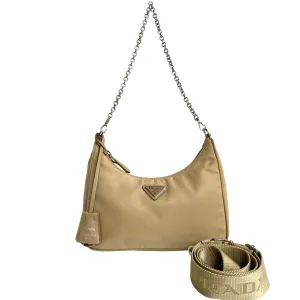 PRADA Shoulder Bag Nylon beige Triangle Logo Metal Re:Edition Women Used