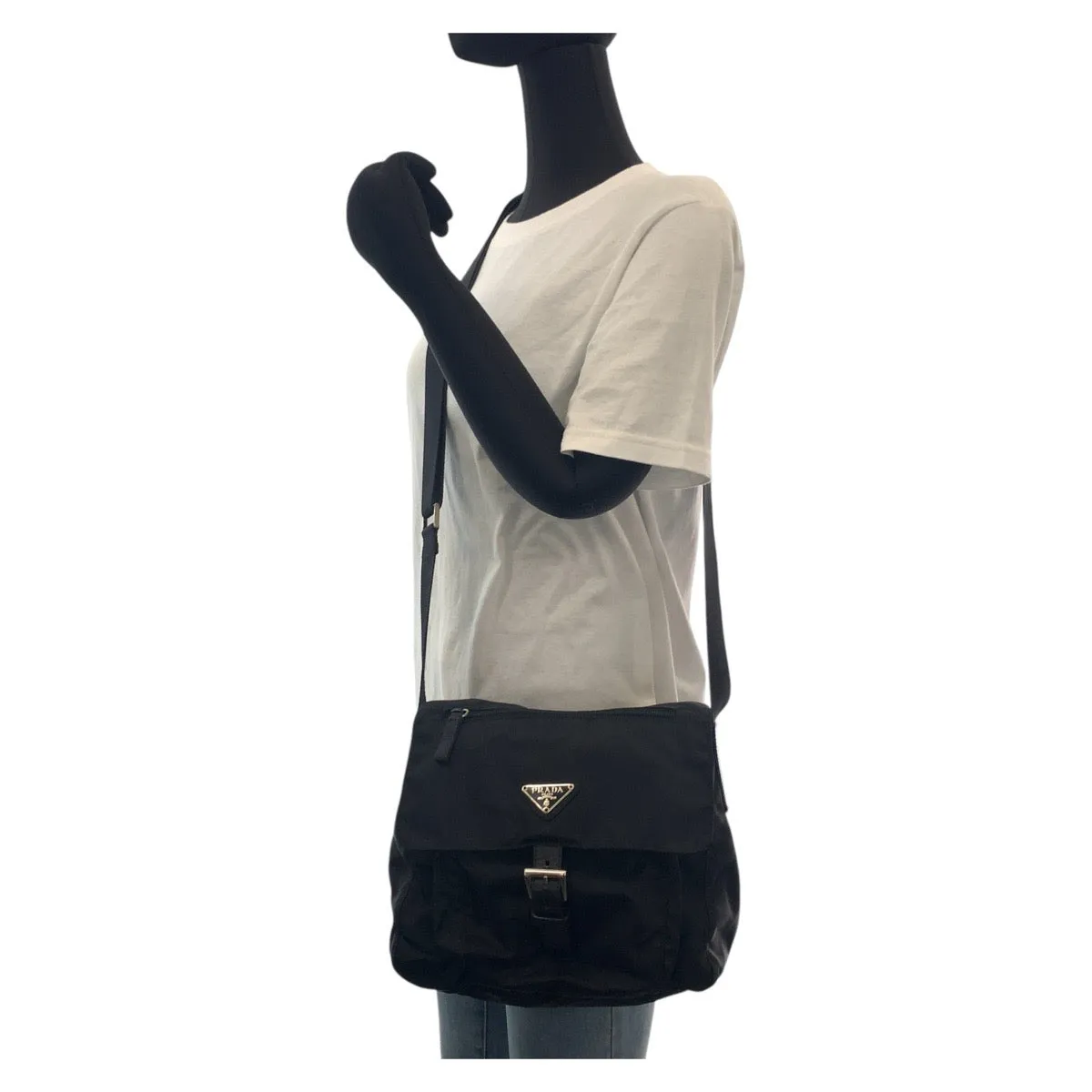 PRADA Shoulder Bag Nylon Black SilverMetal Crossbody Shoulder Bag Test Triangle With logo mens Used