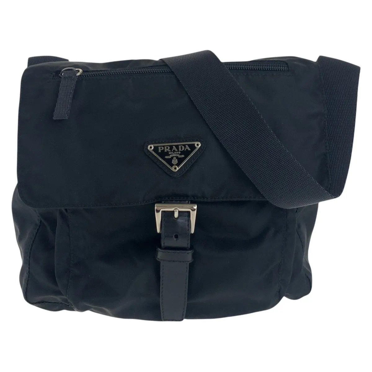 PRADA Shoulder Bag Nylon Black SilverMetal Crossbody Shoulder Bag Test Triangle With logo mens Used