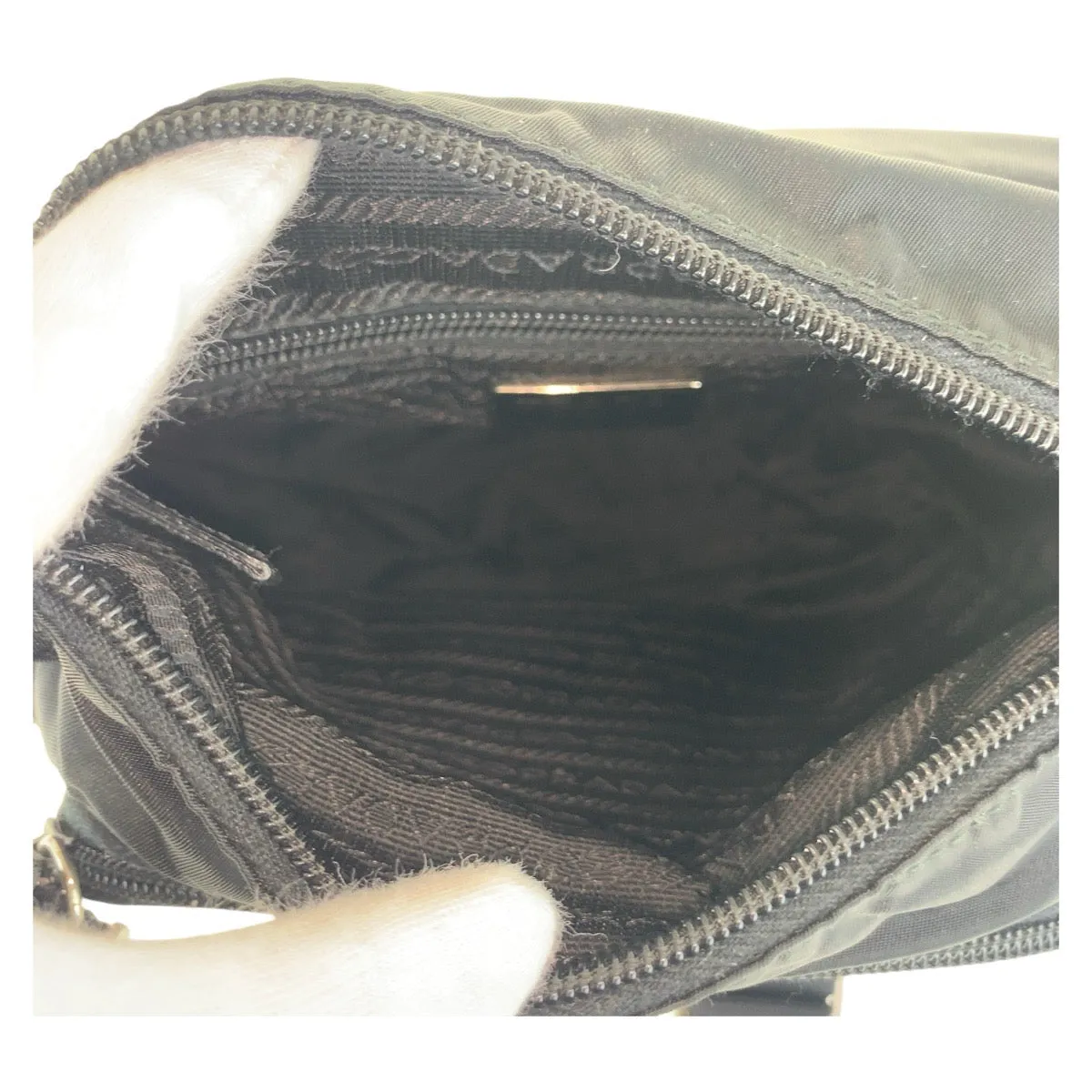 PRADA Shoulder Bag Nylon Black SilverMetal Crossbody Shoulder Bag Test Triangle With logo mens Used