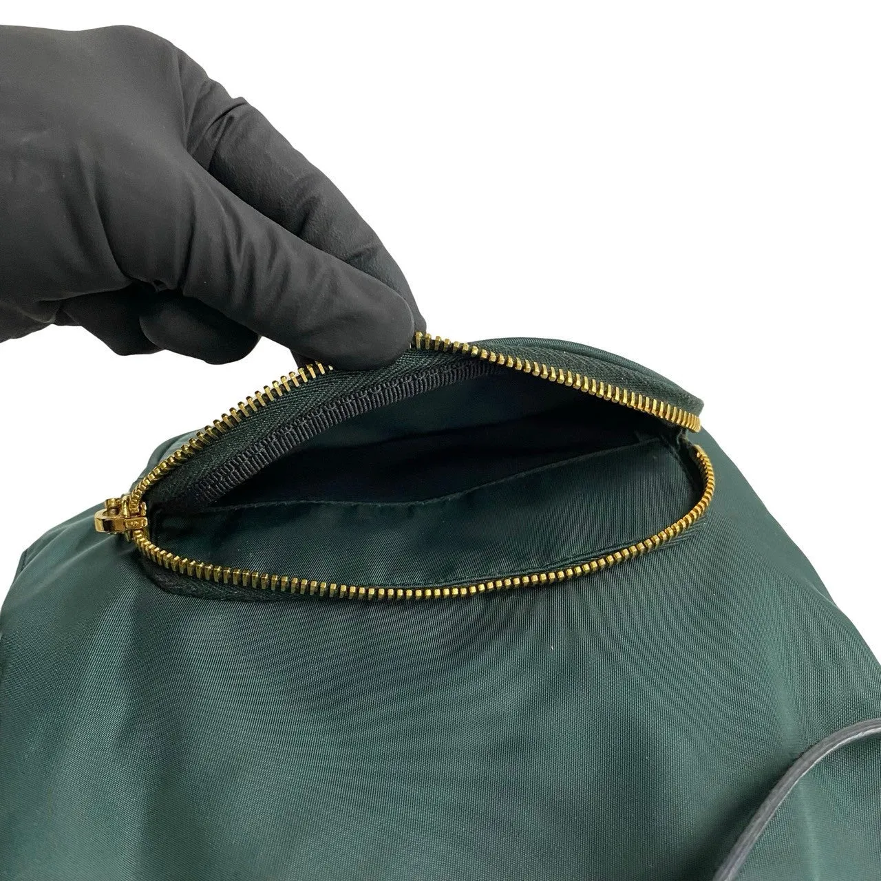 PRADA Shoulder Bag Nylon, Leather green Triangle Logo Metal Women Used