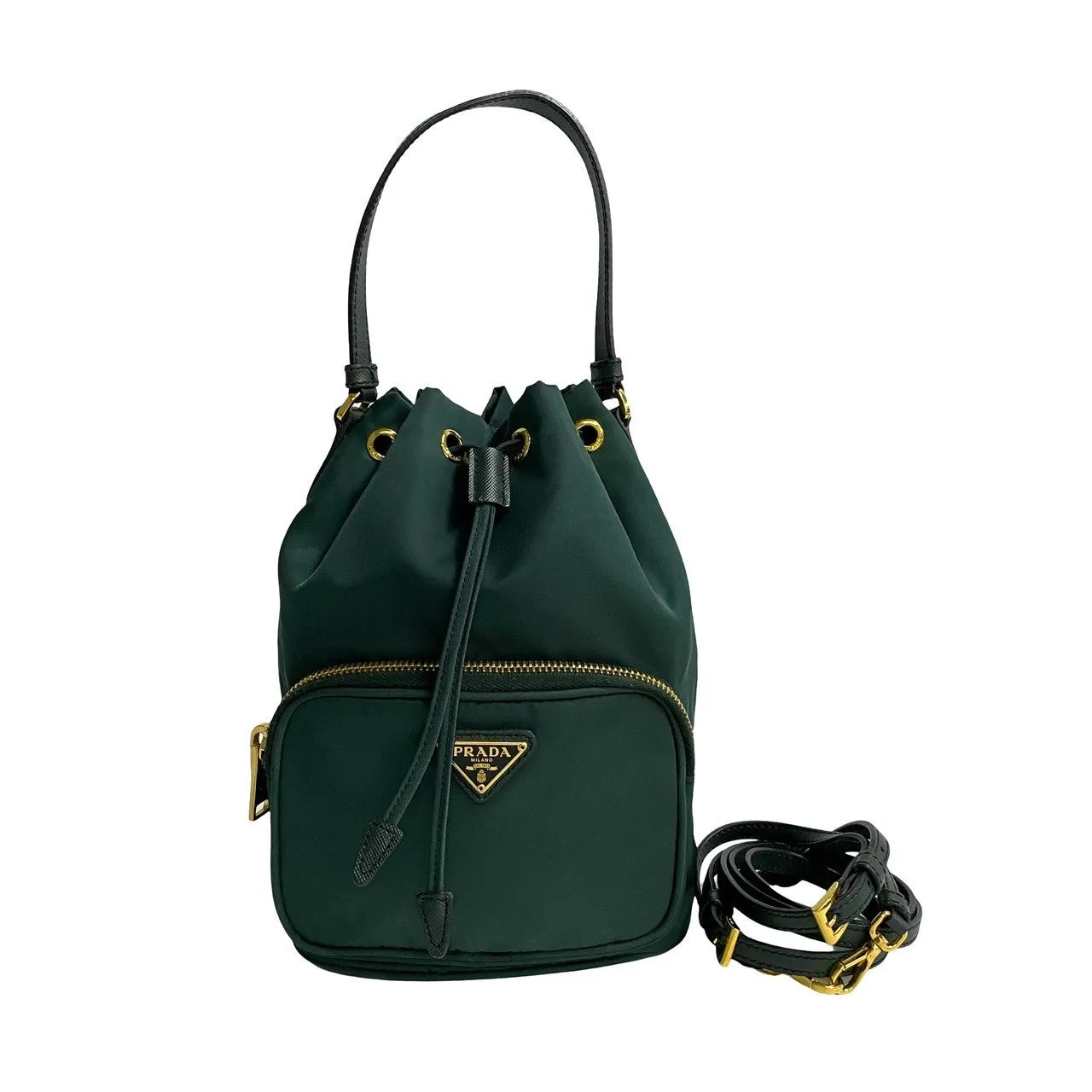 PRADA Shoulder Bag Nylon, Leather green Triangle Logo Metal Women Used