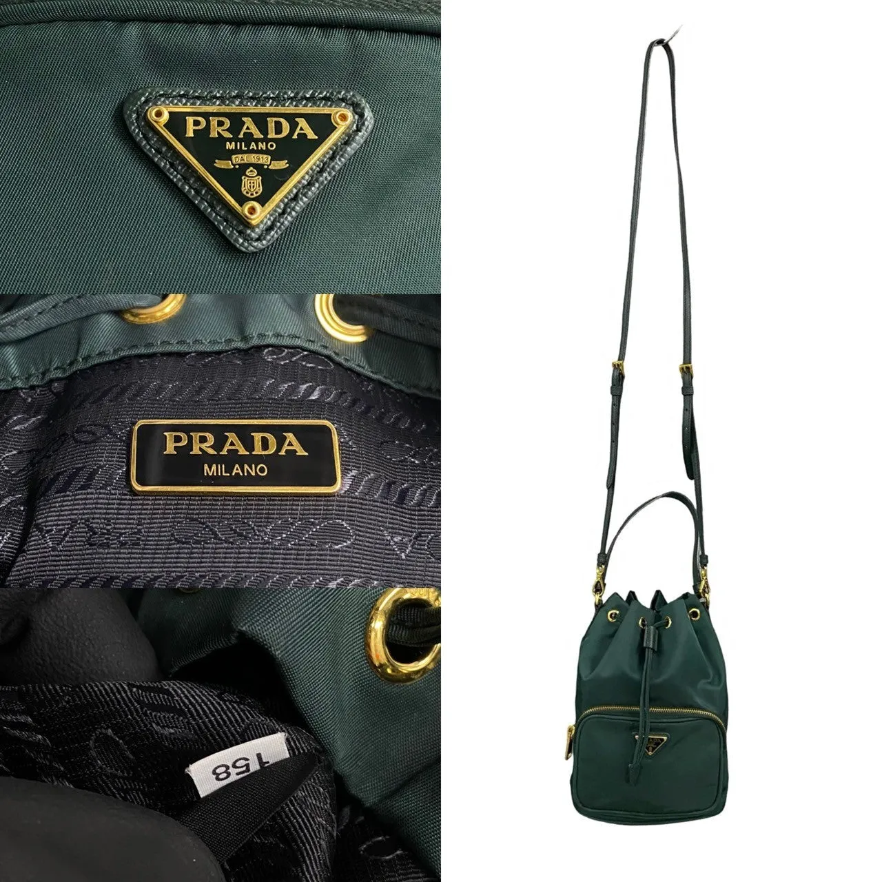 PRADA Shoulder Bag Nylon, Leather green Triangle Logo Metal Women Used