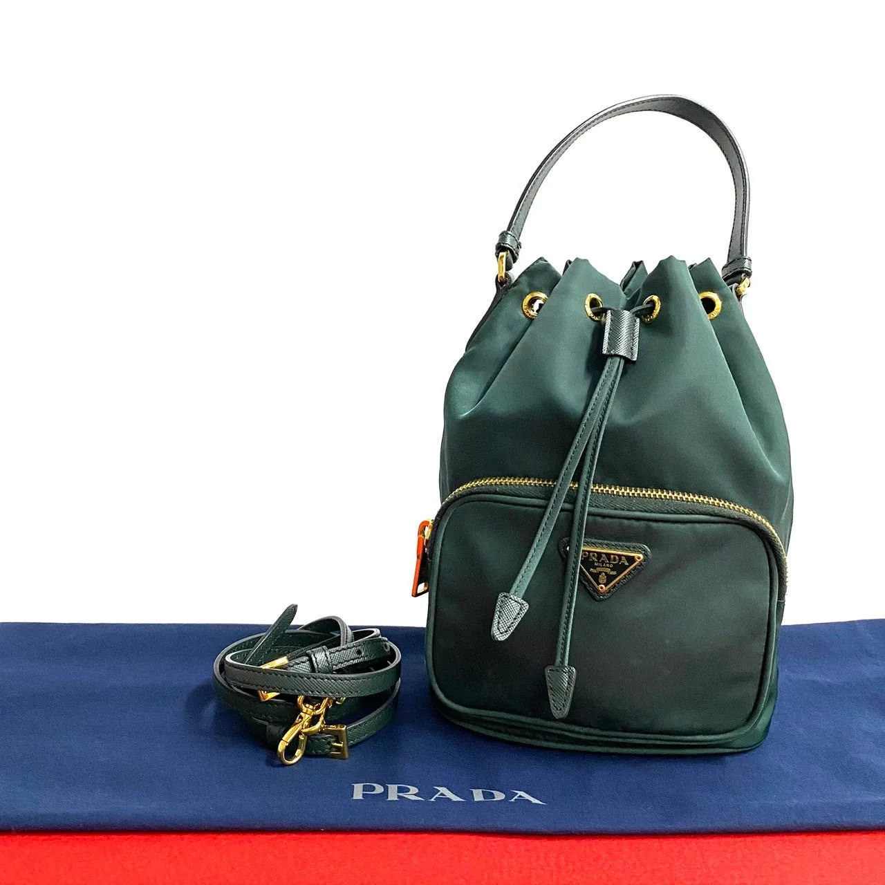 PRADA Shoulder Bag Nylon, Leather green Triangle Logo Metal Women Used