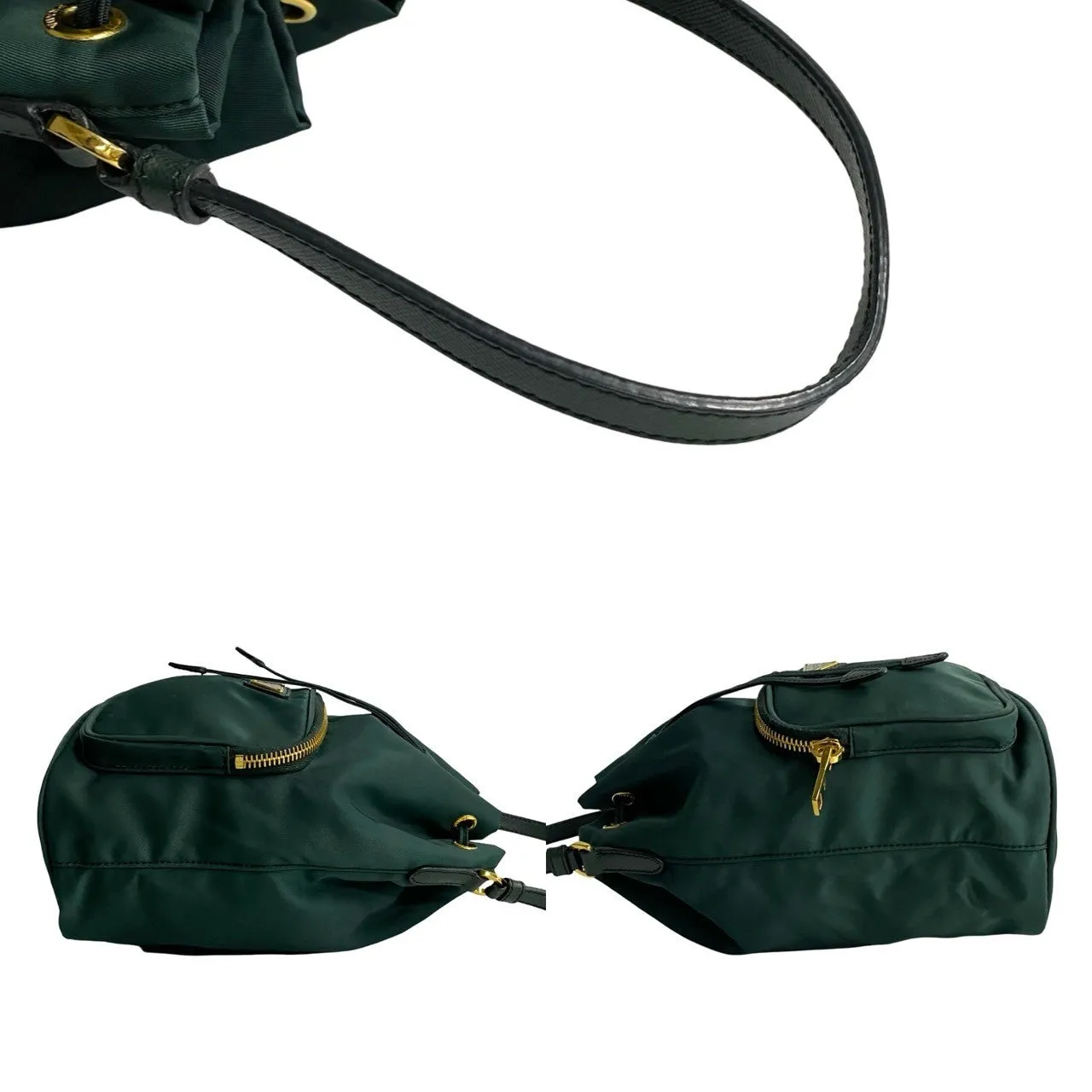 PRADA Shoulder Bag Nylon, Leather green Triangle Logo Metal Women Used