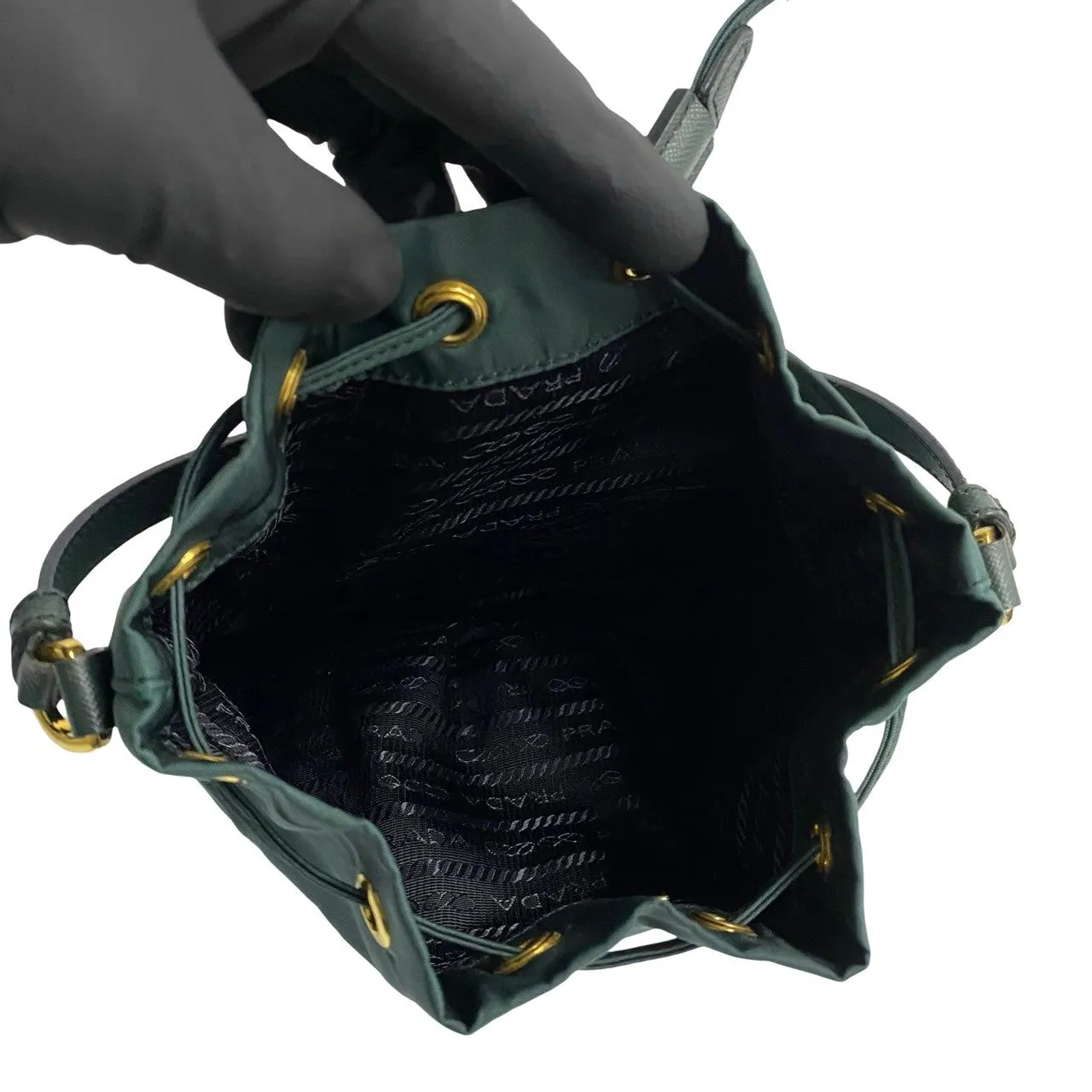 PRADA Shoulder Bag Nylon, Leather green Triangle Logo Metal Women Used