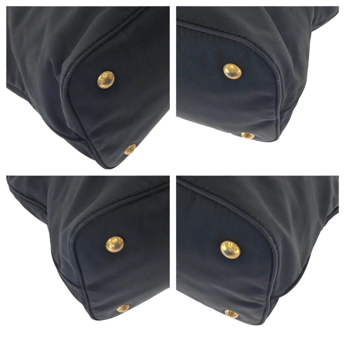 PRADA Tote Bag BN1902 Nylon Black Gold Metal Tote Bag Shoulder Bag Test logo Women Used