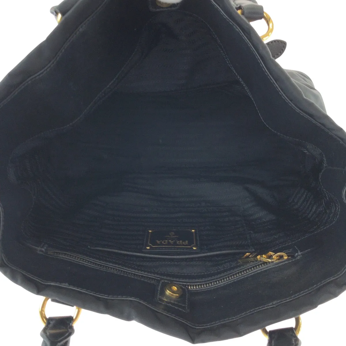 PRADA Tote Bag BN1902 Nylon Black Gold Metal Tote Bag Shoulder Bag Test logo Women Used