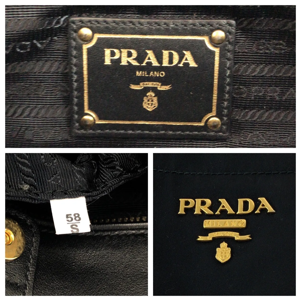 PRADA Tote Bag BN1902 Nylon Black Gold Metal Tote Bag Shoulder Bag Test logo Women Used
