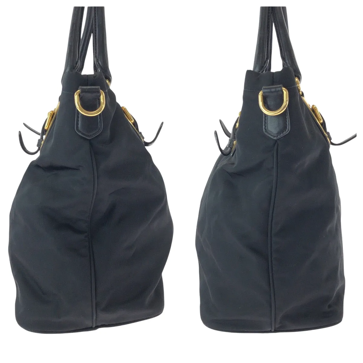 PRADA Tote Bag BN1902 Nylon Black Gold Metal Tote Bag Shoulder Bag Test logo Women Used