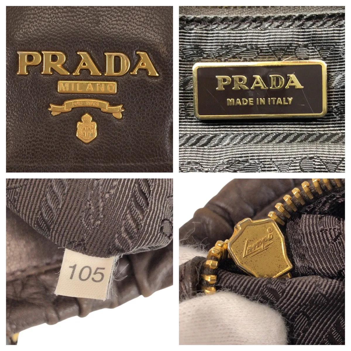 PRADA Tote Bag leather Brown Gold Metal Tote Bag Shoulder Bag 2way Women Used