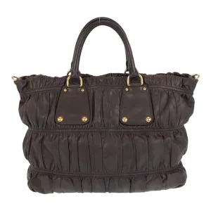 PRADA Tote Bag leather Brown Gold Metal Tote Bag Shoulder Bag 2way Women Used