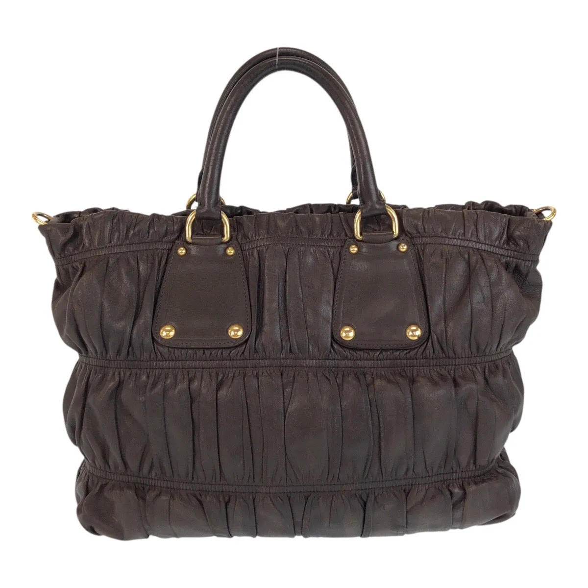 PRADA Tote Bag leather Brown Gold Metal Tote Bag Shoulder Bag 2way Women Used