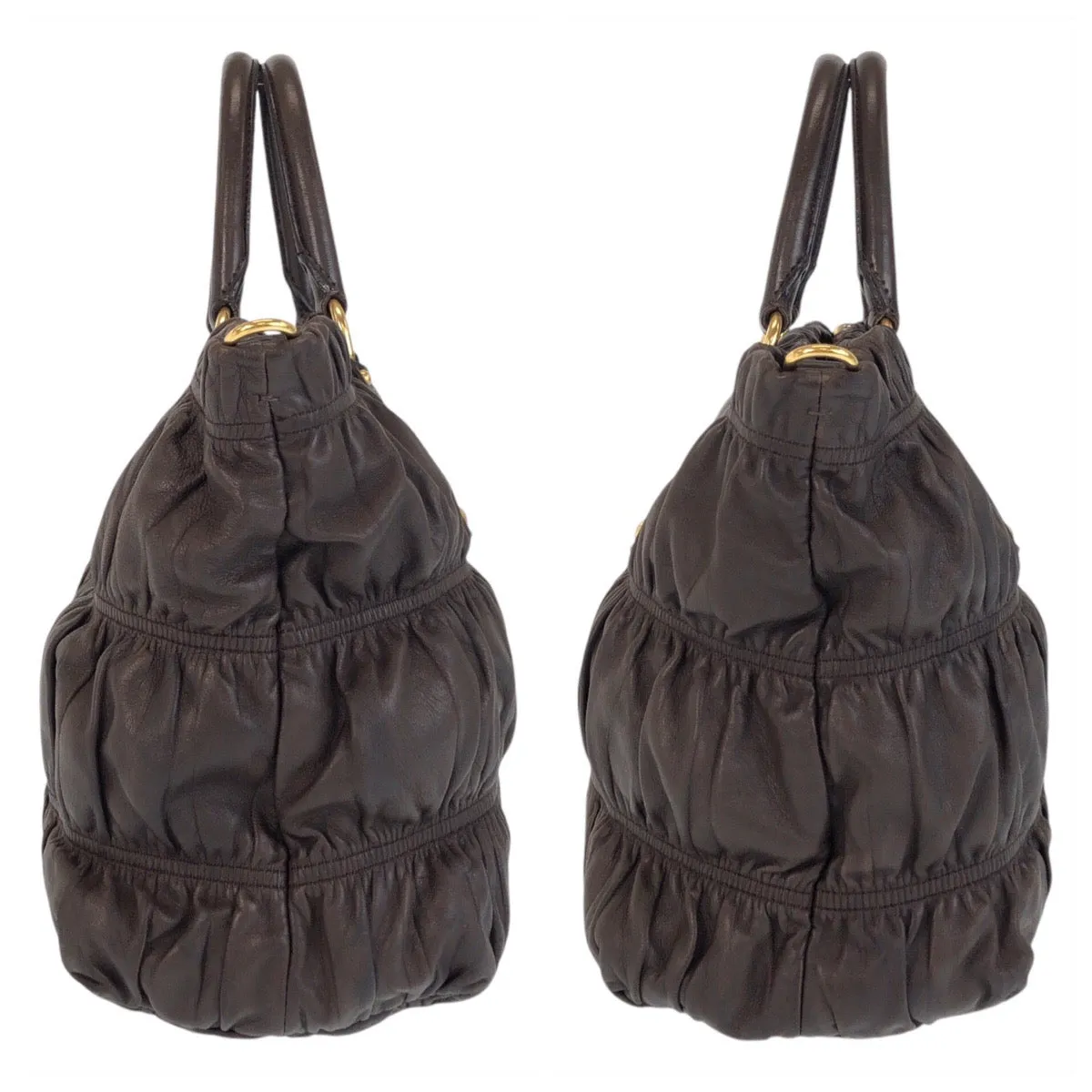 PRADA Tote Bag leather Brown Gold Metal Tote Bag Shoulder Bag 2way Women Used