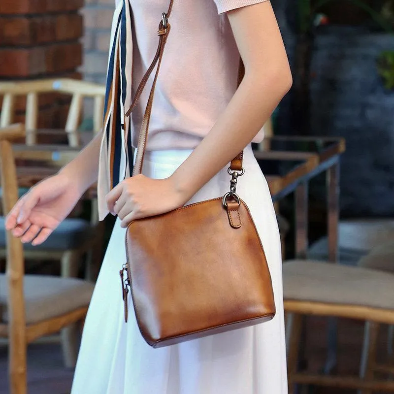 Purple Genuine Leather Womens Small Side Bag Shoulder Bag Square Crossbody Bags Purses for Ladies