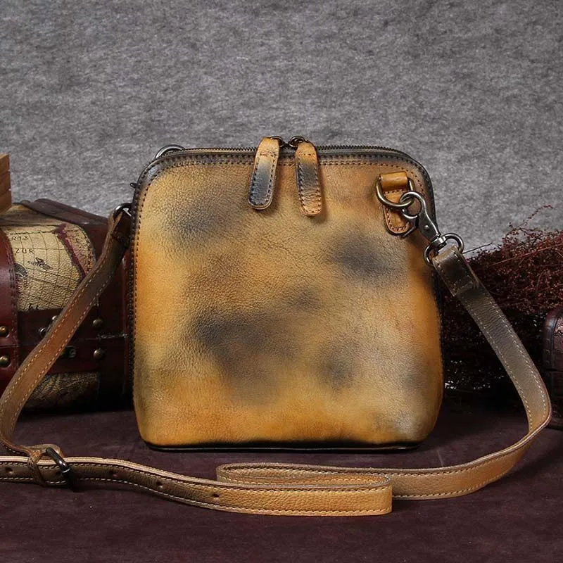 Purple Genuine Leather Womens Small Side Bag Shoulder Bag Square Crossbody Bags Purses for Ladies