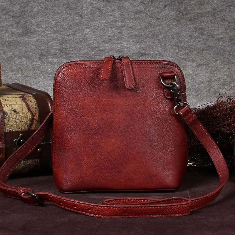 Purple Genuine Leather Womens Small Side Bag Shoulder Bag Square Crossbody Bags Purses for Ladies