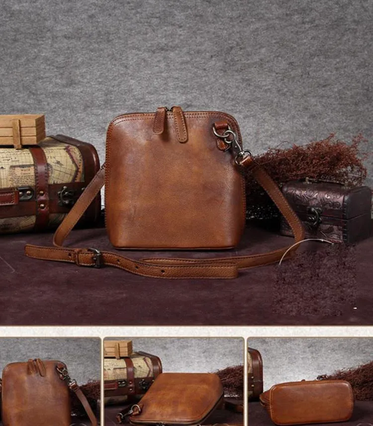 Purple Genuine Leather Womens Small Side Bag Shoulder Bag Square Crossbody Bags Purses for Ladies
