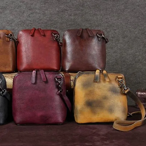Purple Genuine Leather Womens Small Side Bag Shoulder Bag Square Crossbody Bags Purses for Ladies