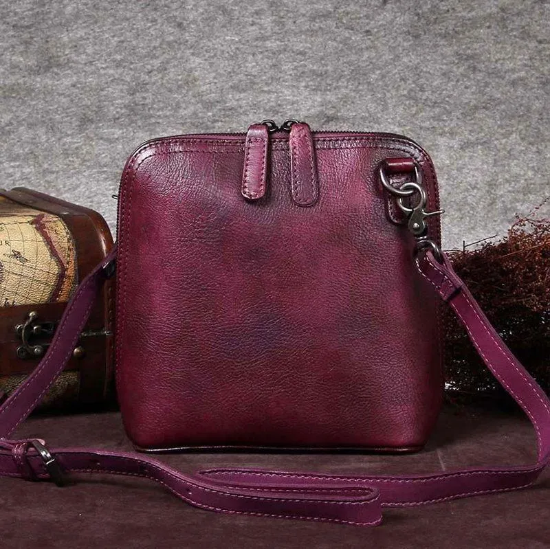 Purple Genuine Leather Womens Small Side Bag Shoulder Bag Square Crossbody Bags Purses for Ladies