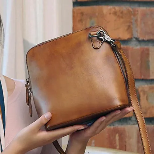 Purple Genuine Leather Womens Small Side Bag Shoulder Bag Square Crossbody Bags Purses for Ladies
