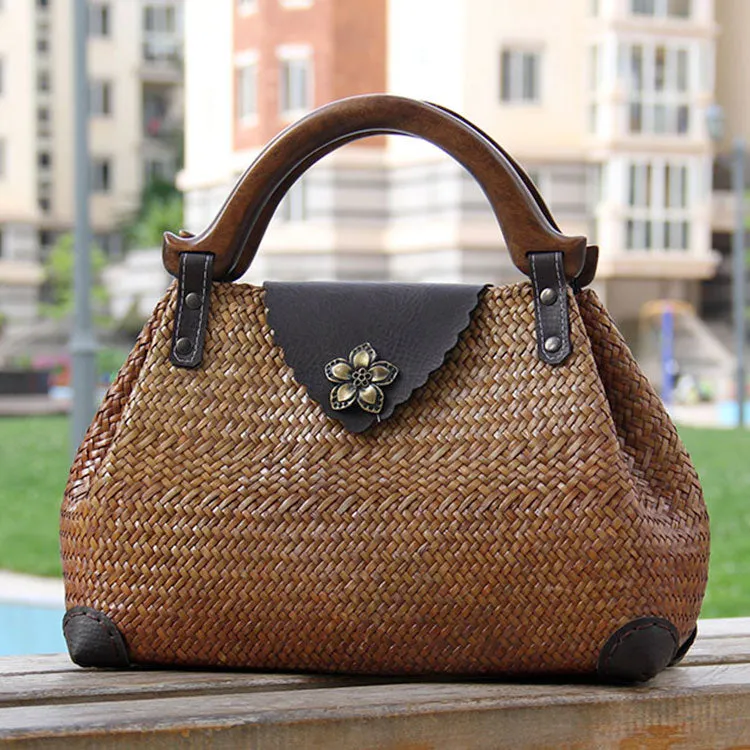 Red Vintage Leather Ladies Satchel Handbag Brown Shoulder Bag Purse for Women