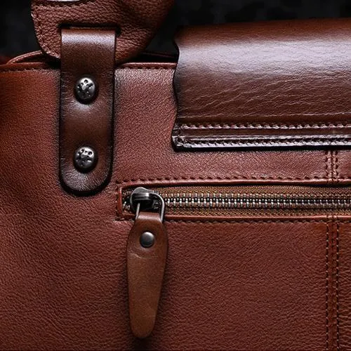 Red Vintage Leather Ladies Satchel Handbag Brown Shoulder Bag Purse for Women