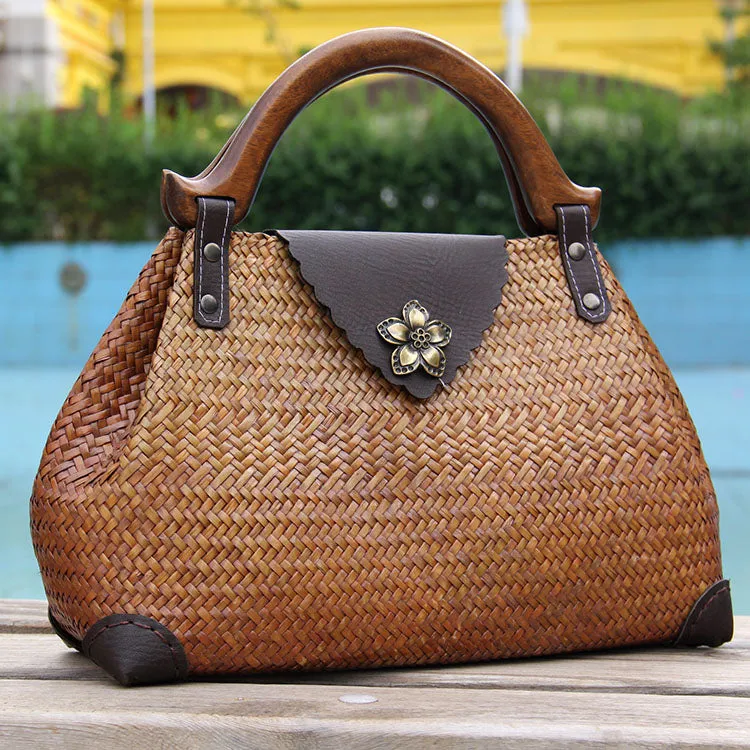 Red Vintage Leather Ladies Satchel Handbag Brown Shoulder Bag Purse for Women