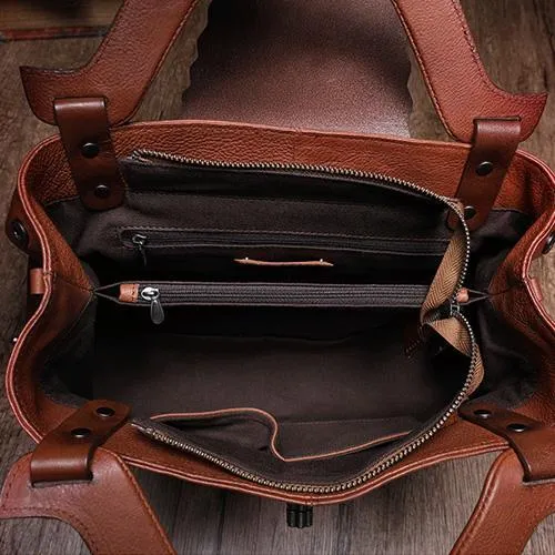 Red Vintage Leather Ladies Satchel Handbag Brown Shoulder Bag Purse for Women